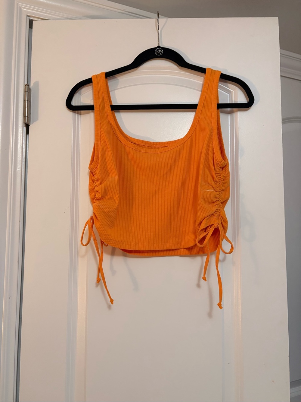 Source Unknown Orange Ribbed Ruched Tank Top